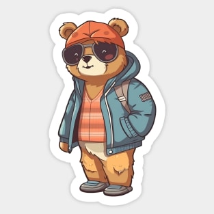 A cute teddy bear wearing street fashion Sticker